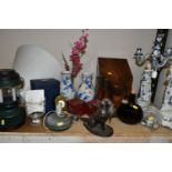 A PARCEL OF ASSORTED SUNDRY ITEMS ETC, to include a mahogany cutlery box with partitions - some