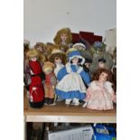 A GROUP OF COLLECTORS DOLLS, seventeen male and female dolls, including pairs of Victorian style and