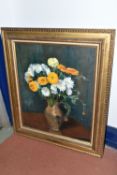 A 20TH CENTURY STILL LIFE STUDY OF FLOWERS IN A VASE, signed Bretagne bottom left, oil on canvas,