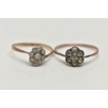 TWO PASTE CLUSTER RINGS, both set with circular cut colourless pastes, the first rubbed, believed to