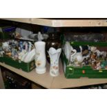 FIVE BOXES AND LOOSE OF CERAMICS AND GLASSWARE, including resin and ceramic animal and figural