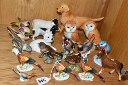 A COLLECTION OF BIRD AND ANIMAL FIGURES INCLUDING BESWICK, to include three Beswick Pheasants 767A -