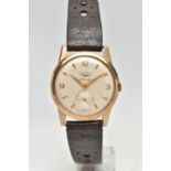 A GENTS 9CT GOLD 'LONGINES' AUTOMATIC WRISTWATCH, round silver dial signed 'Longines Automatic'