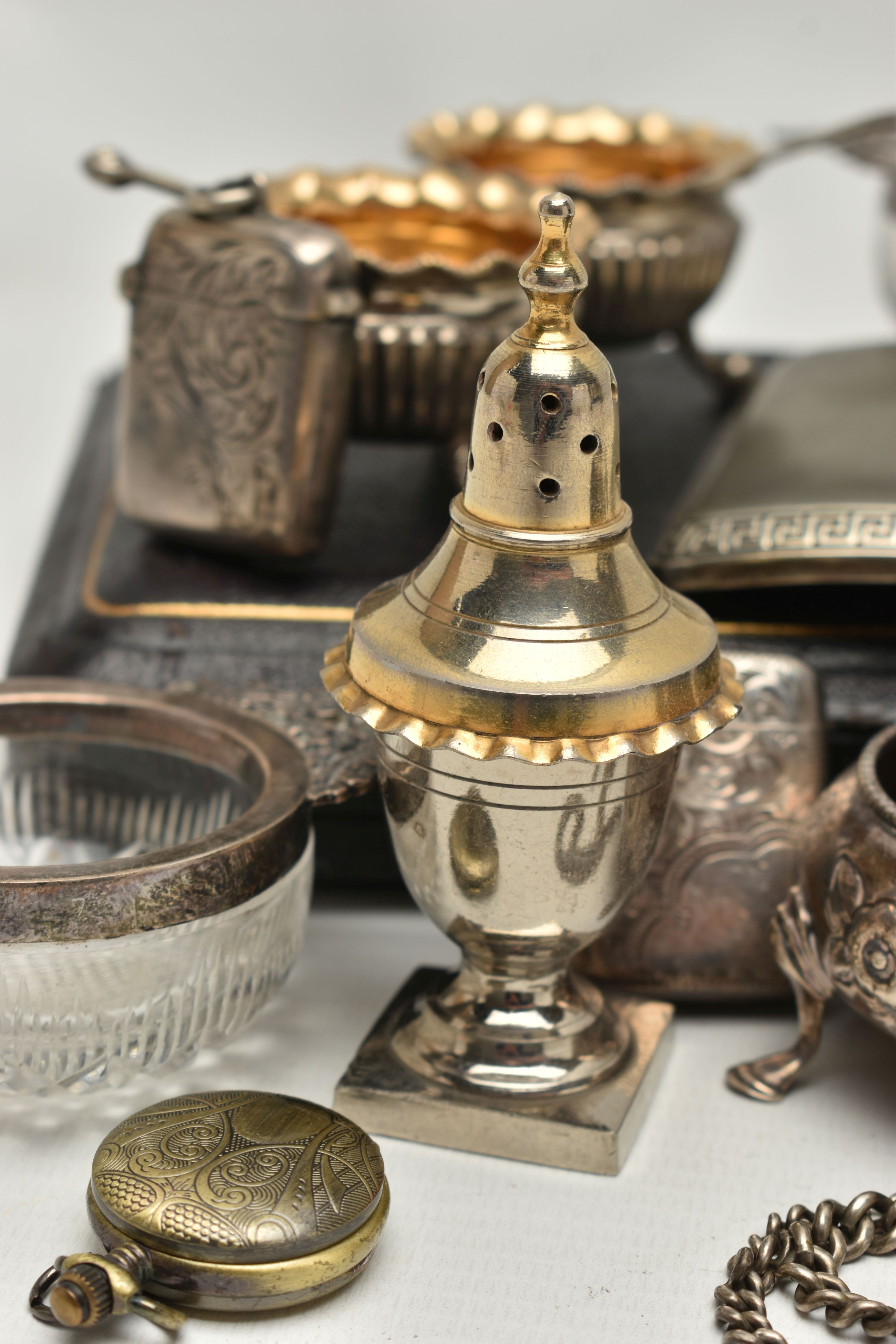 A BOX OF ASSORTED SILVER ITEMS, to include a cased set of six old English pattern silver - Image 13 of 14