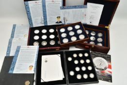 ROYAL MINT UK ONE POUND SILVER PROOF ANNIVESARY COLLECTION OF GOLD LAYERED COINS, on Stering