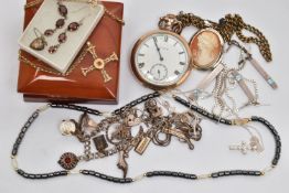 A GOLD PLATED 'ELGIN' POCKET WATCH AND ASSORTED JEWELLERY, gold plated open face pocket watch,