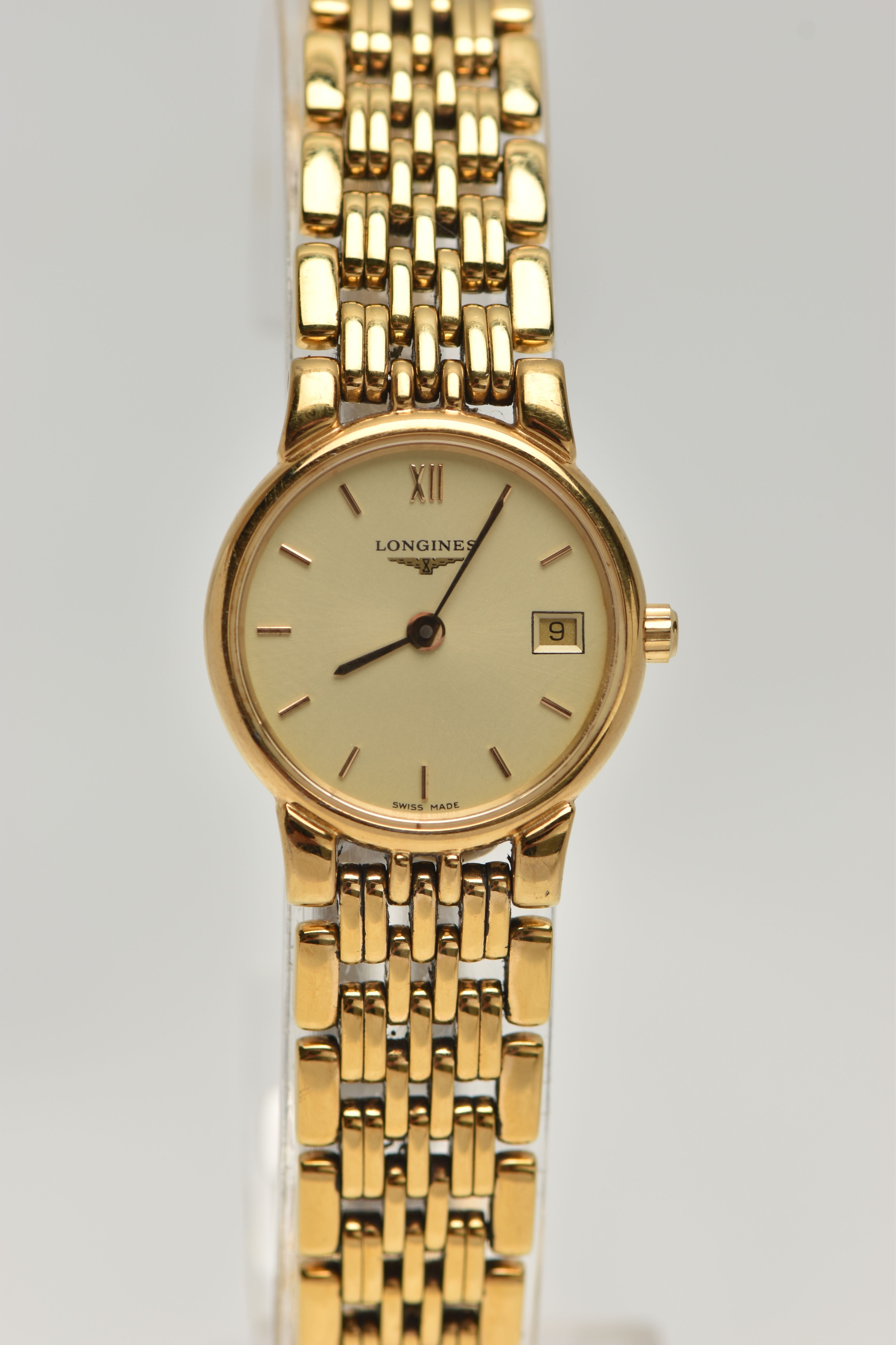 A LADYS 'LONGINES' WRISTWATCH AND A TIMEX WATCH, quartz Longines, round gold dial signed 'Longines', - Image 6 of 8