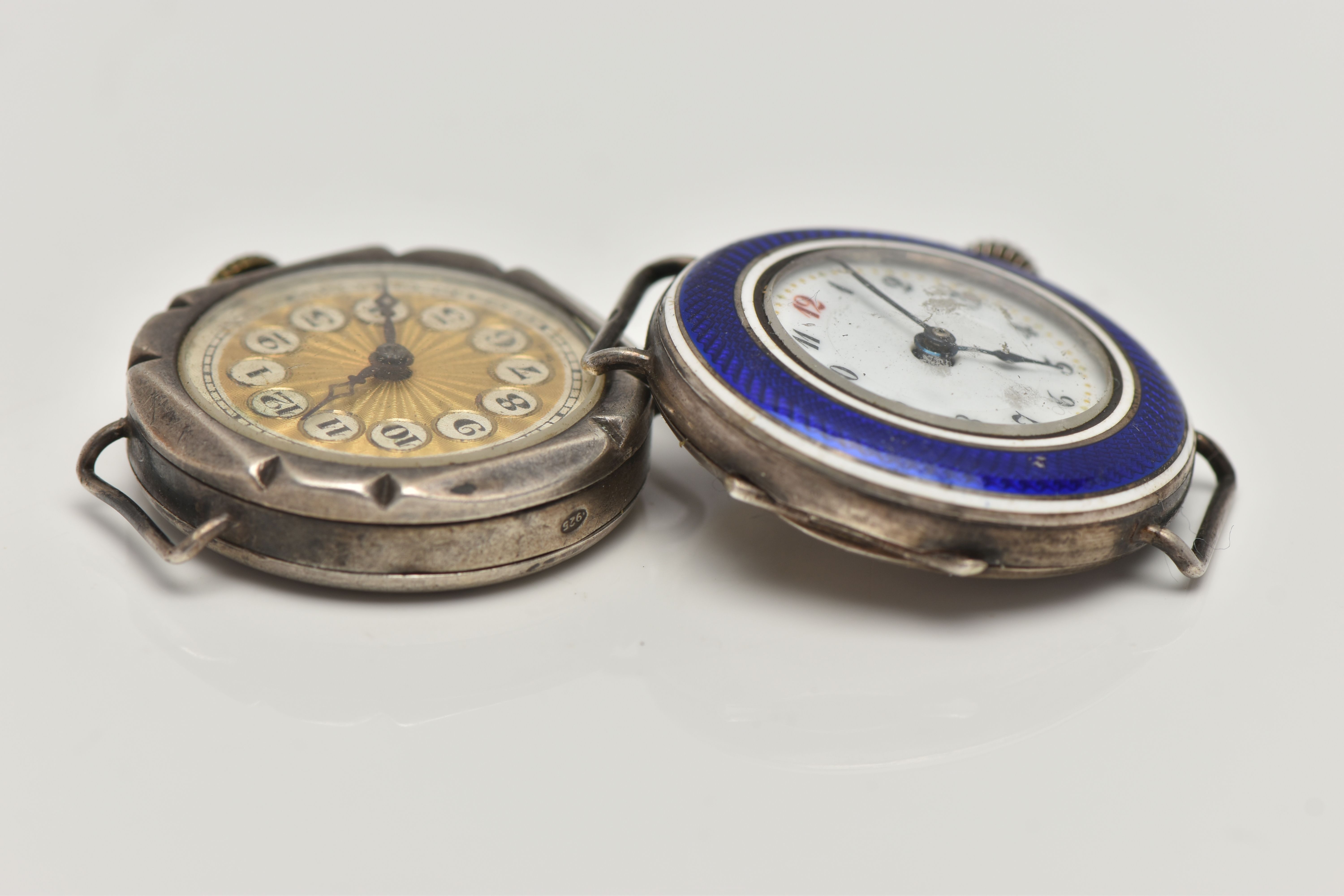 TWO EARLY 20TH CENTURY SILVER WATCH HEADS, the first with blue enamel detail, hallmarked London - Image 4 of 4