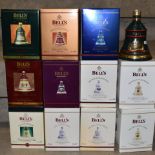 BELL'S WHISKY, Twelve 'Christmas' Porcelain Decanters, 1994, 1995, 1996, 1998, 1999, 2002, 2003,