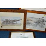 ROGER CLARKE (CONTEMPORARY) FOUR ROYAL AIR FORCE THEMED HAND TINTED ILLUSTRATIONS, signed and titled