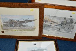 ROGER CLARKE (CONTEMPORARY) FOUR ROYAL AIR FORCE THEMED HAND TINTED ILLUSTRATIONS, signed and titled