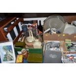 THREE BOXES AND LOOSE LIGHT TABLE, POSTCARDS AND SUNDRY ITEMS, to include a small light table/box,