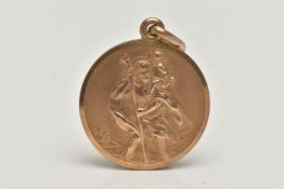 A 9CT GOLD ST.CHRISTOPHER PENDANT, of an oval form, approximate diameter 24.2mm, hallmarked 9ct