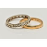 A 22CT GOLD BAND RING AND ANOTHER RING, polished thin band approximate width 2.4mm, hallmarked