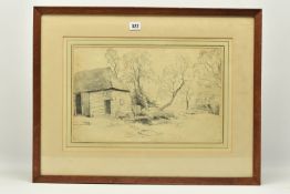 CIRCLE OF JAMES STARK (1794-1859) LANDSCAPE WITH BARN, unsigned pencil sketch, attribution verso,