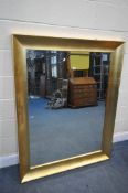 A WOODEN GILT RECTANGLE MIRROR, width 113cm x 144cm (condition:- moisture to surface of rear board