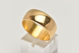 A WIDE 22CT GOLD BAND RING, polished wide band, approximate band width 8.9mm, hallmarked 22ct