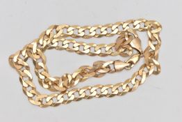 A 9CT GOLD CURB LINK CHAIN, flat curb link chain fitted with a lobster clasp, hallmarked 9ct