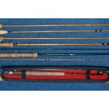 A BOX OF FISHING RODS, ETC, to include four Fosters fly rods: The AEM no 5-6, two x The Wisp no 3-4,