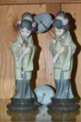 TWO LLADRO 'ORIENTAL SPRING' 4988 FIGURES, designed by Salvador Debon, issued 1971-1974, height 28.