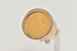 A GENTS HALF SOVEREIGN RING, Elizabeth II 2019 sovereign depicting Una and the Lion, textured mount,