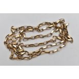 A 9CT GOLD BELCHER CHAIN NECKLACE, yellow gold oval links, approximate length 580mm, fitted with a