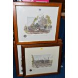 ROGER CLARKE (CONTEMPORARY) FOUR TRAIN THEMED HAND COLOURED ILLUSTRATIONS, signed and titled to