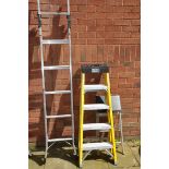 THREE SETS OF LADDERS comprising a set of Abru aluminium ladders with tool holder top, a set of