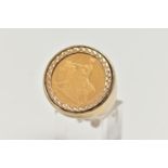 A GENTS FULL SOVEREIGN RING, Elizabeth II 2019 sovereign depicting Una and the Lion, textured mount,