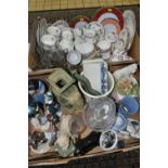 TWO BOXES OF CERAMICS AND GLASSWARE, including three pieces of Wedgwood jasperware, Paragon '