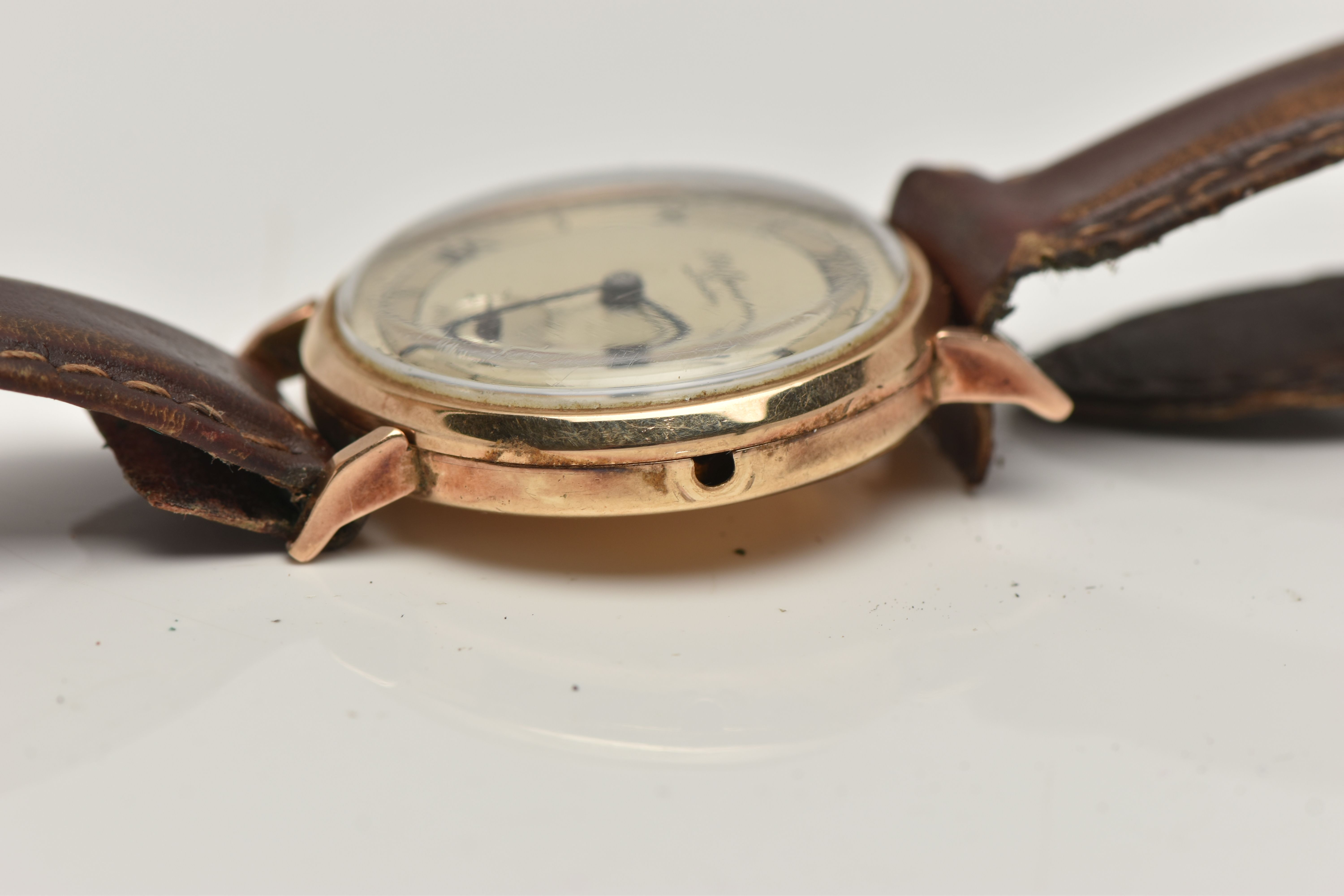 A GENTS 9CT GOLD 'J.W.BENSON' WRISTWATCH, manual wind (missing crown), round silvered dial signed ' - Bild 6 aus 6
