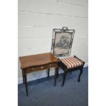AN EDWARDIAN MAHOGANY AND INLAID SERPENTINE SIDE TABLE, with a single drawer, width 75cm x depth