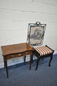 AN EDWARDIAN MAHOGANY AND INLAID SERPENTINE SIDE TABLE, with a single drawer, width 75cm x depth