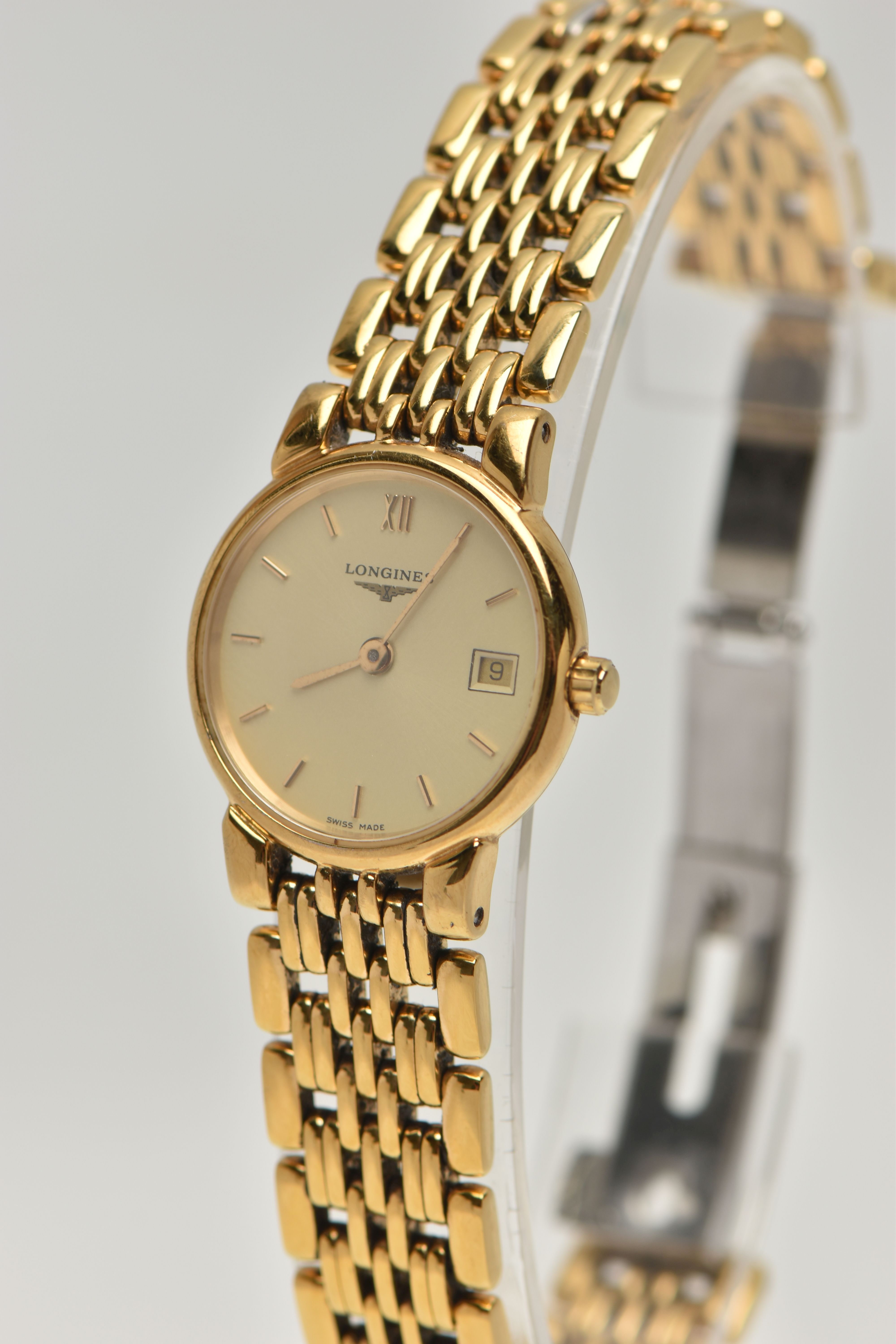 A LADYS 'LONGINES' WRISTWATCH AND A TIMEX WATCH, quartz Longines, round gold dial signed 'Longines', - Image 7 of 8