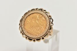 A HALF SOVEREIGN RING, George and the Dragon 1907, Edward VII to the obverse, set into 9ct yellow