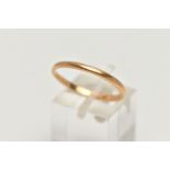 A POLISHED 22CT GOLD BAND RING, thin polished band, approximate band width 2.0mm, hallmarked 22ct