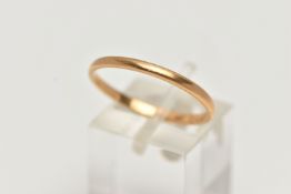 A POLISHED 22CT GOLD BAND RING, thin polished band, approximate band width 2.0mm, hallmarked 22ct