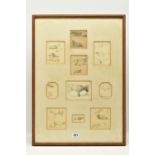 CIRCLE OF SAMUEL PROUT (1753-1852) TEN STUDIES OF CATTLE, framed unsigned pages from a sketchbook,