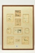 CIRCLE OF SAMUEL PROUT (1753-1852) TEN STUDIES OF CATTLE, framed unsigned pages from a sketchbook,