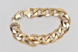 A 9CT GOLD CURB LINK BRACELET, heavy wide curb link bracelet, approximate width 13.9mm, fitted