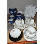 A COLLECTION OF ADAM'S JASPERWARE BLUE DIP, comprising teapot (chipped spout and lid), milk jug,