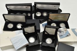 A SMALL BOX OF BRITANNIA ROYAL MINT COINAGE, to include a 2010 4 coin Silver Proof set and a 2011