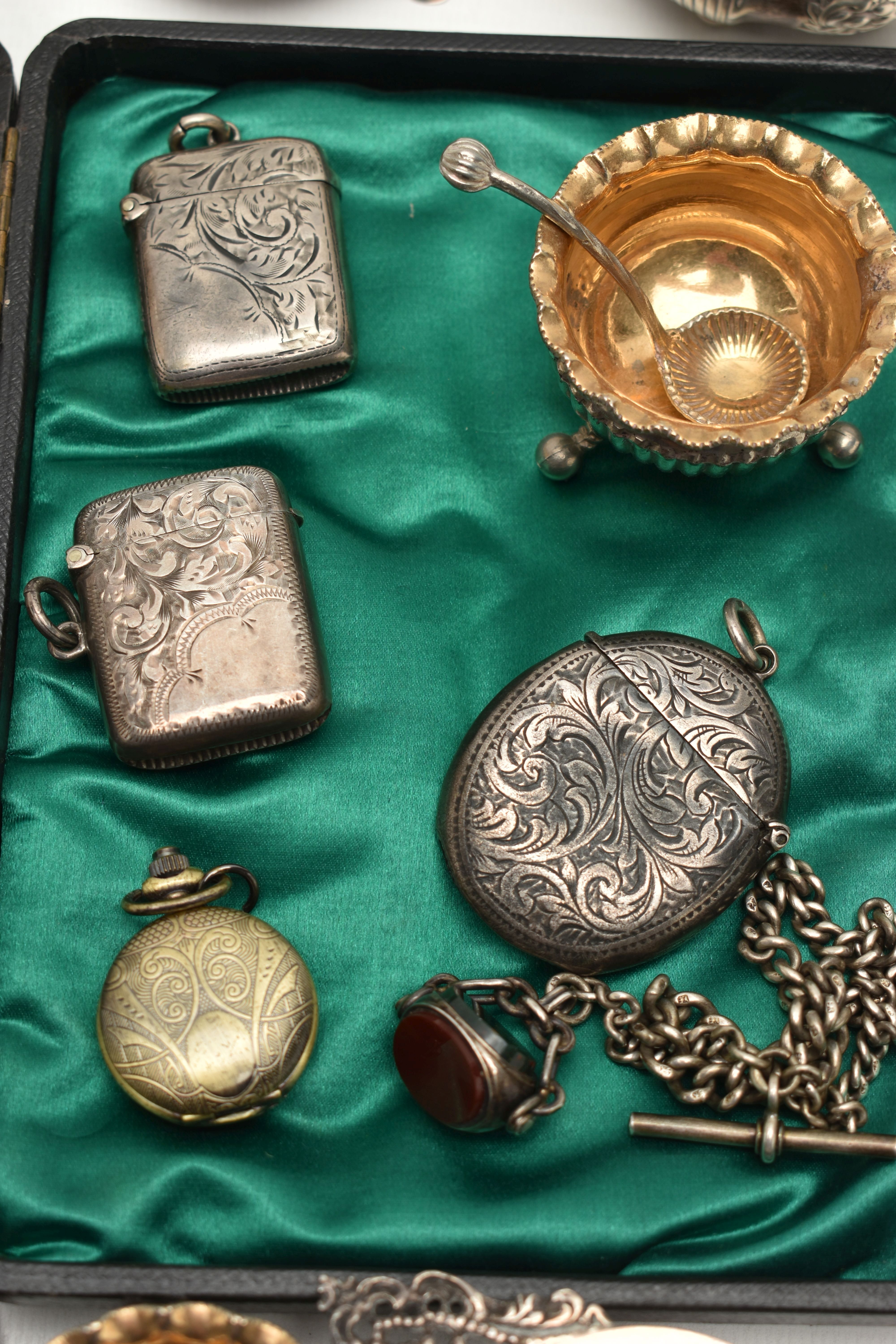 A BOX OF ASSORTED SILVER ITEMS, to include a cased set of six old English pattern silver - Image 8 of 14