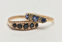 TWO GEM SET RINGS, to include a five stone sapphire ring, the graduated line of circular cut