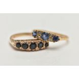 TWO GEM SET RINGS, to include a five stone sapphire ring, the graduated line of circular cut