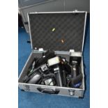 AN ALUMINIUM CAMERA CASE CONTAINING A METZ 70MZ-5 FLASH HEAD and control Unit, a 76MZ-5 and