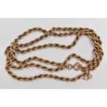 A 9CT GOLD ROPE CHAIN NECKLACE, yellow gold rope chain design, approximate length 590mm, fitted with
