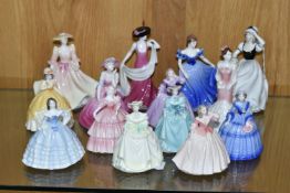 FOURTEEN SMALL COALPORT FIGURINES, height of tallest 13.5cm, comprising Susan, Springtime and