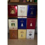 BELL'S WHISKY, Nine 'Christmas' Porcelain Decanters, 1996 - 2004 consecutively, 70cl contents, all