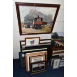 A QUANTITY OF PICTURES, PRINTS AND EPHEMERA ETC, to include an oil on board depicting a steam
